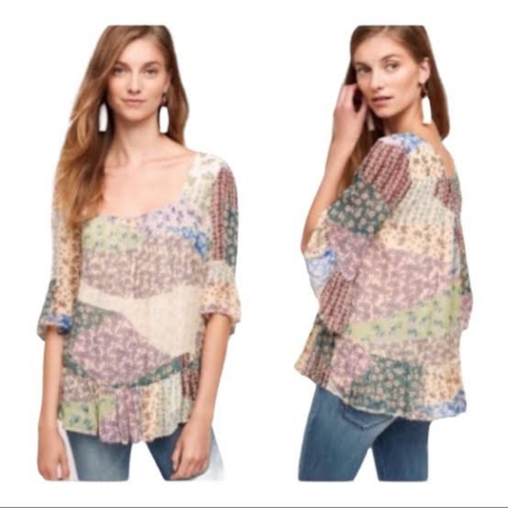 Anthropologie Floreat S Floral Patchwork Top